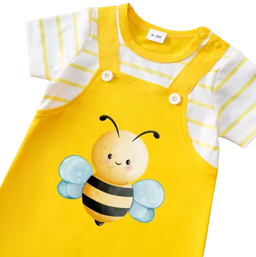 The Salem - Newborn Baby Bee Print Fake Two Piece Romper Short Sleeve Summer Outfit