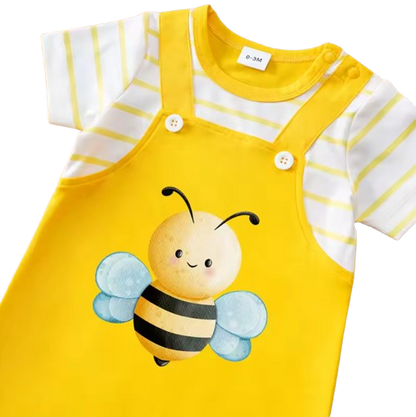 The Salem - Newborn Baby Bee Print Fake Two Piece Romper Short Sleeve Summer Outfit