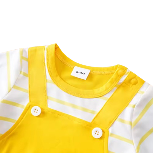 The Salem - Newborn Baby Bee Print Fake Two Piece Romper Short Sleeve Summer Outfit