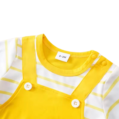 The Salem - Newborn Baby Bee Print Fake Two Piece Romper Short Sleeve Summer Outfit