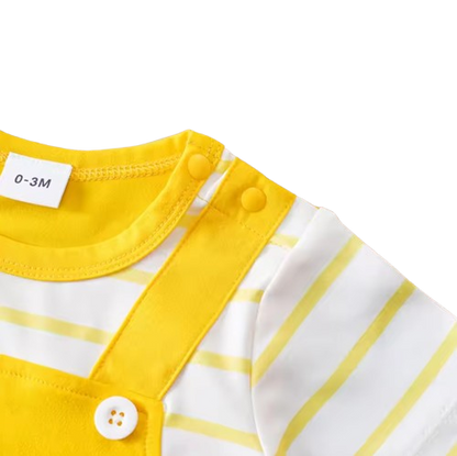 The Salem - Newborn Baby Bee Print Fake Two Piece Romper Short Sleeve Summer Outfit