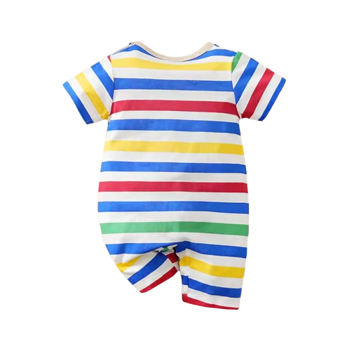 The Trevor - Newborn Baby Bear Print Rainbow Suspender Romper Short Sleeve Outfit