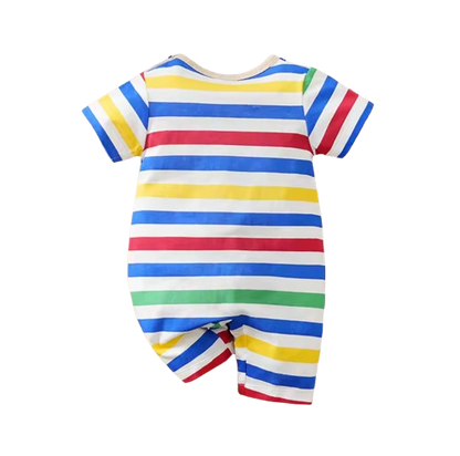 The Trevor - Newborn Baby Bear Print Rainbow Suspender Romper Short Sleeve Outfit