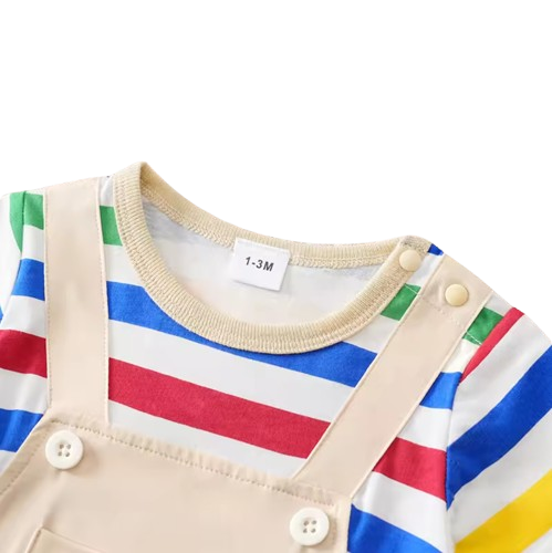 The Trevor - Newborn Baby Bear Print Rainbow Suspender Romper Short Sleeve Outfit