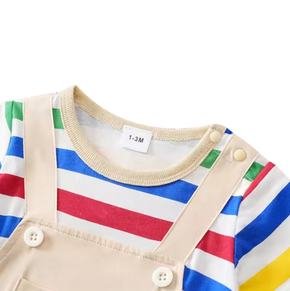 The Trevor - Newborn Baby Bear Print Rainbow Suspender Romper Short Sleeve Outfit
