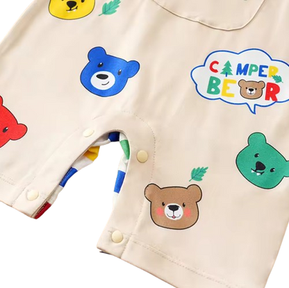 The Trevor - Newborn Baby Bear Print Rainbow Suspender Romper Short Sleeve Outfit