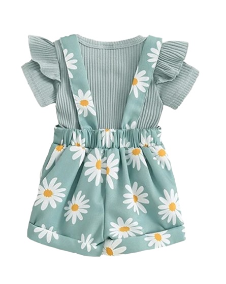 The Keira - Baby Girl 2PCS Floral Romper & Suspender Shorts Summer Outfit Set