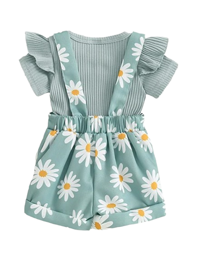 The Keira - Baby Girl 2PCS Floral Romper & Suspender Shorts Summer Outfit Set