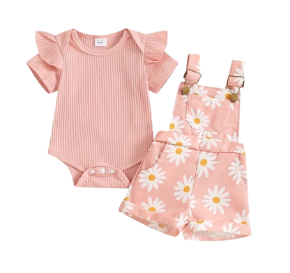 The Keira - Baby Girl 2PCS Floral Romper & Suspender Shorts Summer Outfit Set