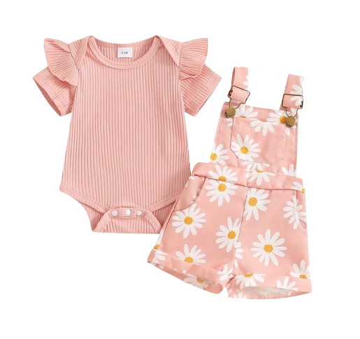 The Keira - Baby Girl 2PCS Floral Romper & Suspender Shorts Summer Outfit Set