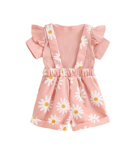 The Keira - Baby Girl 2PCS Floral Romper & Suspender Shorts Summer Outfit Set