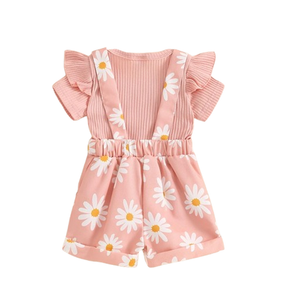 The Keira - Baby Girl 2PCS Floral Romper & Suspender Shorts Summer Outfit Set