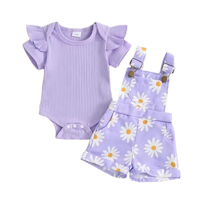 The Keira - Baby Girl 2PCS Floral Romper & Suspender Shorts Summer Outfit Set