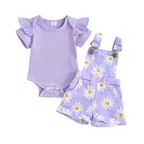 The Keira - Baby Girl 2PCS Floral Romper & Suspender Shorts Summer Outfit Set