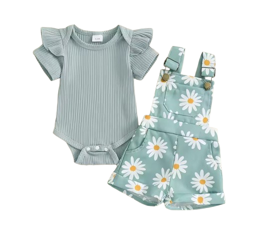 The Keira - Baby Girl 2PCS Floral Romper & Suspender Shorts Summer Outfit Set