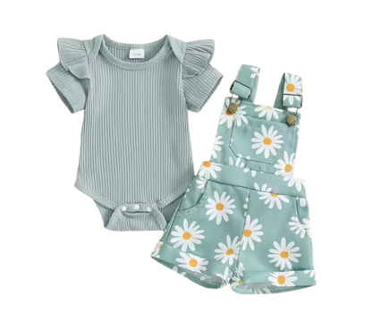 The Keira - Baby Girl 2PCS Floral Romper & Suspender Shorts Summer Outfit Set