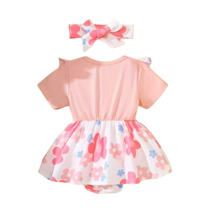 The Selene - Baby Girl 2PCS Bear Floral Romper & Headband Spring Summer Outfit