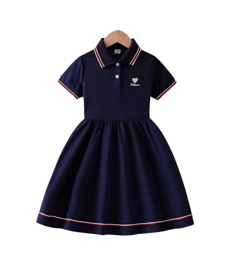 The Sariyah - Girls Polo Dress Short Sleeve Navy Blue A-Line School Uniform Summer Dress