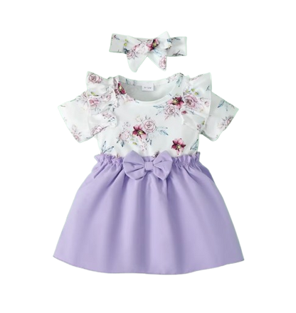 The Maliyah - Baby Girl 2PCS Floral Ruffle Dress & Headband Summer Party Outfit