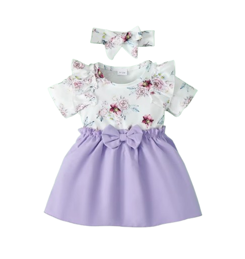 The Maliyah - Baby Girl 2PCS Floral Ruffle Dress & Headband Summer Party Outfit
