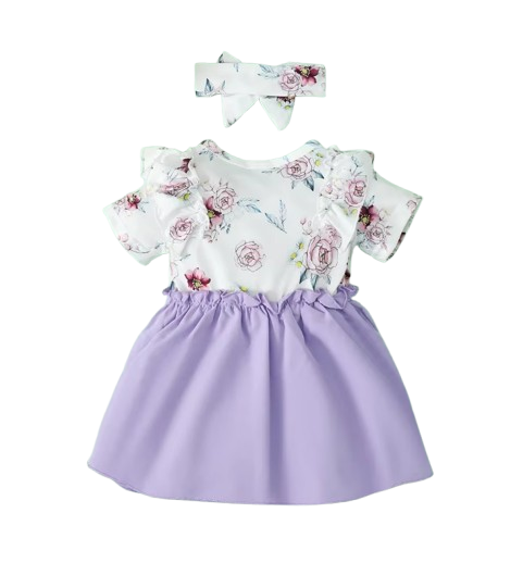 The Maliyah - Baby Girl 2PCS Floral Ruffle Dress & Headband Summer Party Outfit