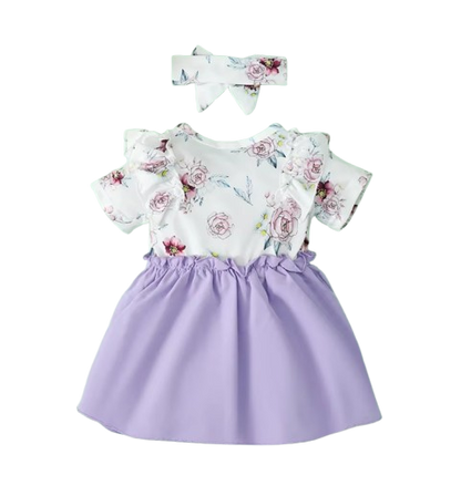 The Maliyah - Baby Girl 2PCS Floral Ruffle Dress & Headband Summer Party Outfit