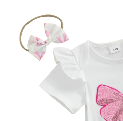 The Lexi - Baby Girl 3PCS Bow Embroidered Romper Shorts & Headband Summer Outfit