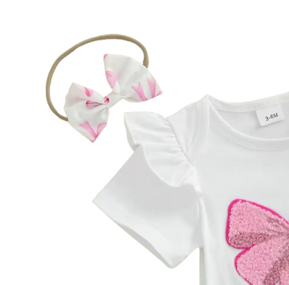 The Lexi - Baby Girl 3PCS Bow Embroidered Romper Shorts & Headband Summer Outfit