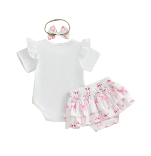 The Lexi - Baby Girl 3PCS Bow Embroidered Romper Shorts & Headband Summer Outfit