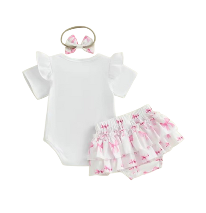 The Lexi - Baby Girl 3PCS Bow Embroidered Romper Shorts & Headband Summer Outfit