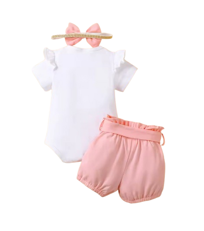 The Rivka - Baby Girl 3PCS Kitten Bodysuit Shorts & Headband Summer Outfit Set
