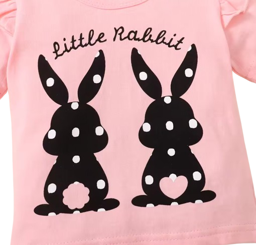 The Azariah - Baby Girl 3PCS Rabbit T-Shirt Polka Dot Shorts & Headband Outfit