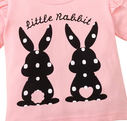 The Azariah - Baby Girl 3PCS Rabbit T-Shirt Polka Dot Shorts & Headband Outfit