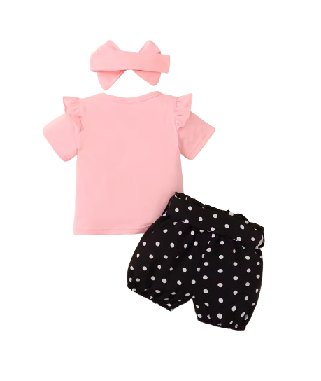 The Azariah - Baby Girl 3PCS Rabbit T-Shirt Polka Dot Shorts & Headband Outfit
