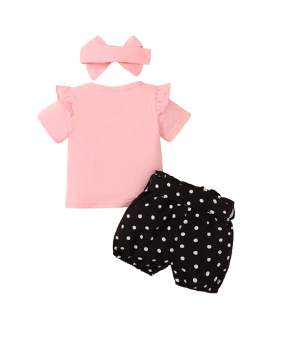The Azariah - Baby Girl 3PCS Rabbit T-Shirt Polka Dot Shorts & Headband Outfit