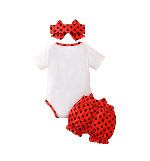 The Cassandra - Baby Girl 3PCS Ladybug Romper Polka Dot Shorts & Headband