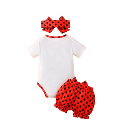 The Cassandra - Baby Girl 3PCS Ladybug Romper Polka Dot Shorts & Headband