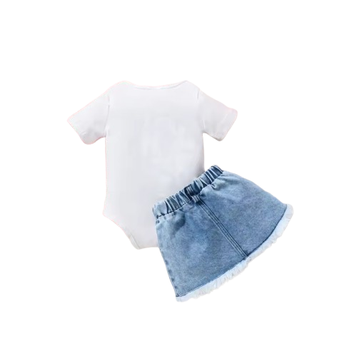 The Andi - Baby Girl Strawberry Rabbit Top Frayed Denim Skirt Summer Outfit 2PCS