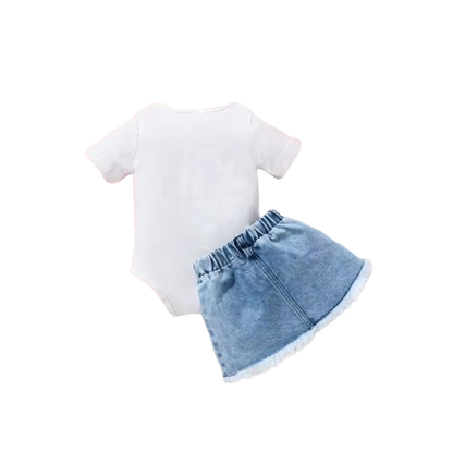 The Andi - Baby Girl Strawberry Rabbit Top Frayed Denim Skirt Summer Outfit 2PCS
