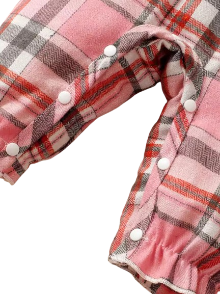 The Destiny - Baby Girl Pink Checkered Romper & Headband Long Sleeve Spring Outfit