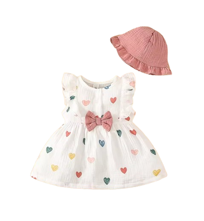 The Ariah - Baby Girl 2PCS Cotton Love Print Dress & Hat Summer Outfit