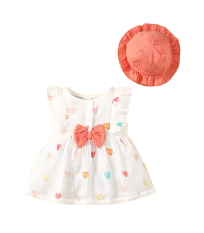 The Ariah - Baby Girl 2PCS Cotton Love Print Dress & Hat Summer Outfit