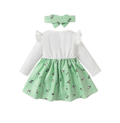 The Rhea - Baby Girl Floral Dress Large Bow & Headband Long Sleeve Autumn Outfit