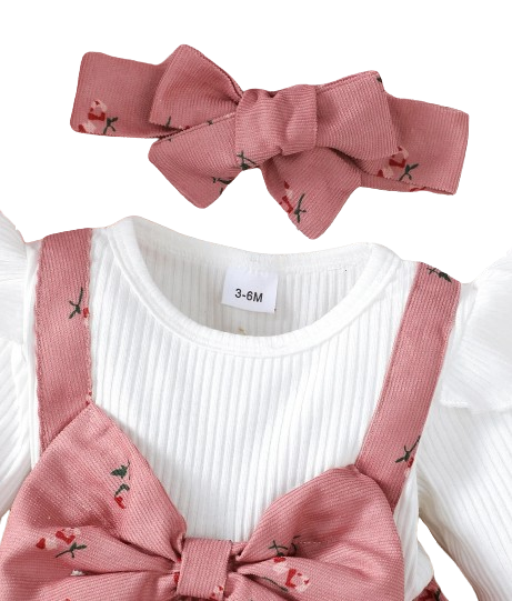 The Rhea - Baby Girl Floral Dress Large Bow & Headband Long Sleeve Autumn Outfit