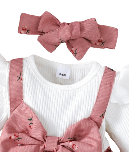 The Rhea - Baby Girl Floral Dress Large Bow & Headband Long Sleeve Autumn Outfit
