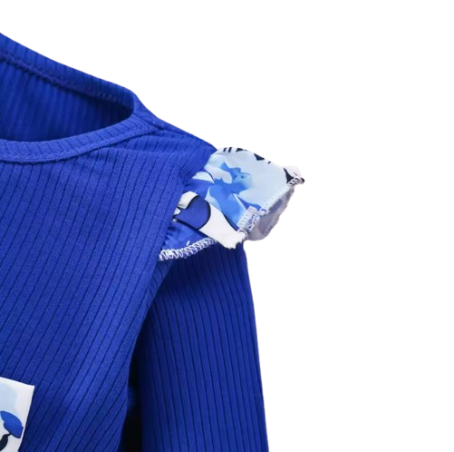 The Galilea - Baby Girl Blue Floral Dress Bow & Headband Long Sleeve Autumn Outfit