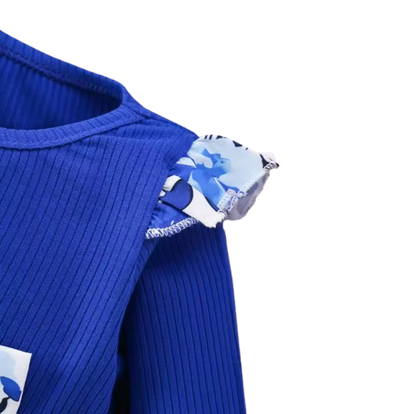 The Galilea - Baby Girl Blue Floral Dress Bow & Headband Long Sleeve Autumn Outfit
