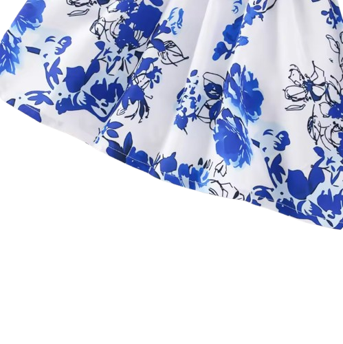 The Galilea - Baby Girl Blue Floral Dress Bow & Headband Long Sleeve Autumn Outfit