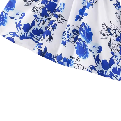 The Galilea - Baby Girl Blue Floral Dress Bow & Headband Long Sleeve Autumn Outfit