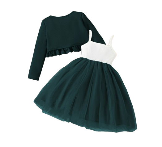 The Irene - Kids Girls Floral Embroidered Strap Dress with Knit Jacket Set